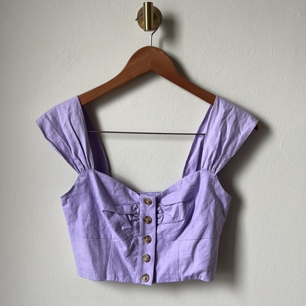 LPA penelope XS lavender scrunched button down crop top - Picture 6 of 6